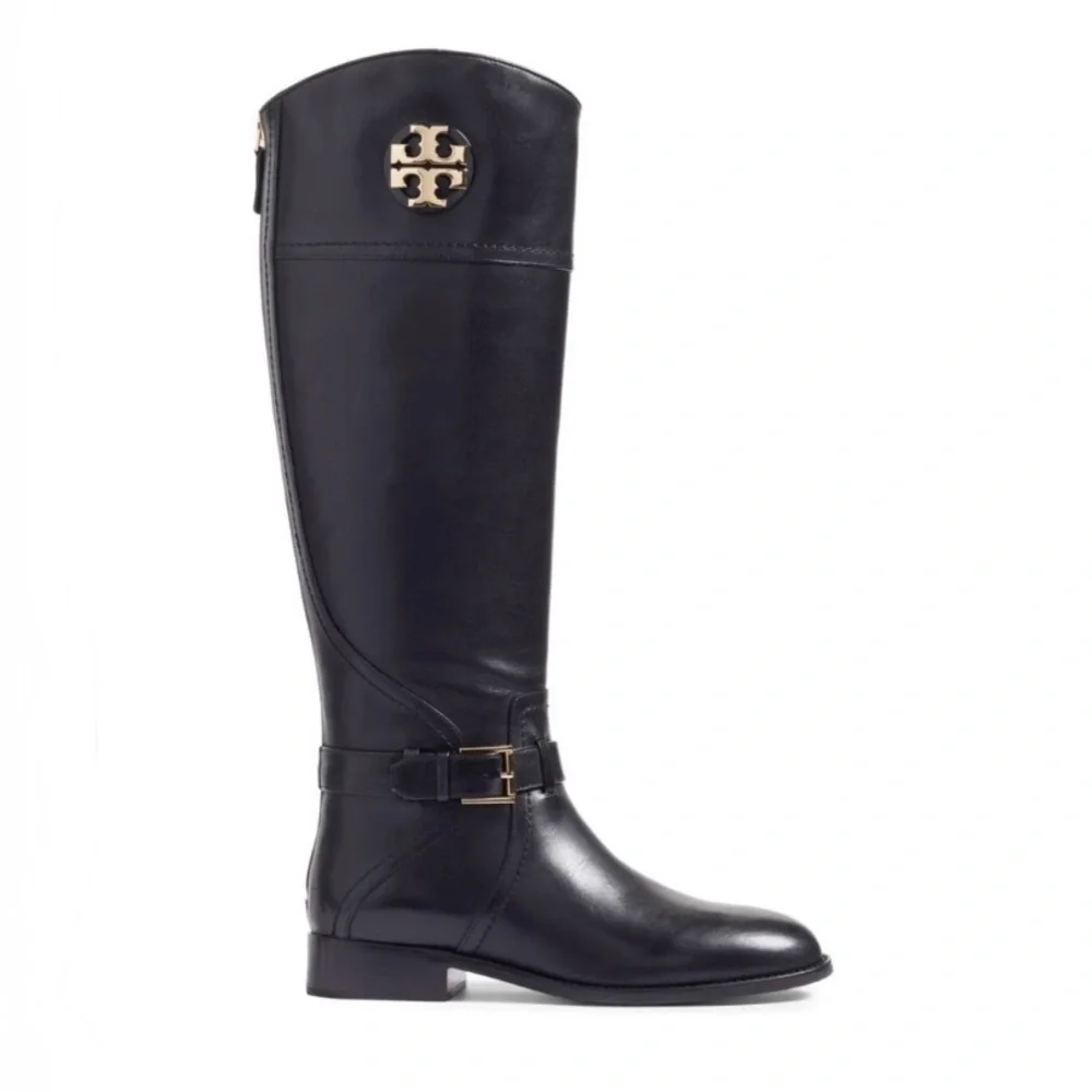 Tory Burch Adeline tall Riding Boots tumbled black leather women’s size 5.5 New